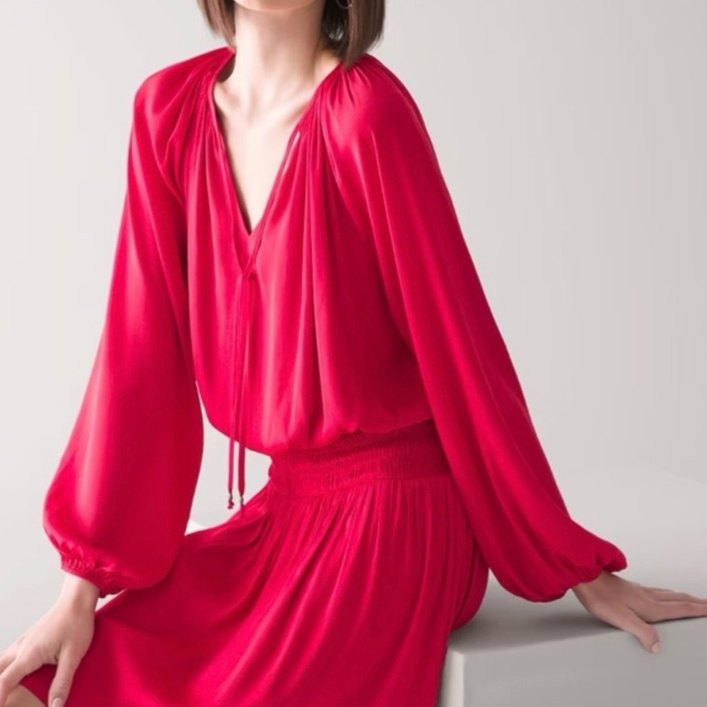 White House Black Market Long Sleeve Drop Waste Blouson Dress